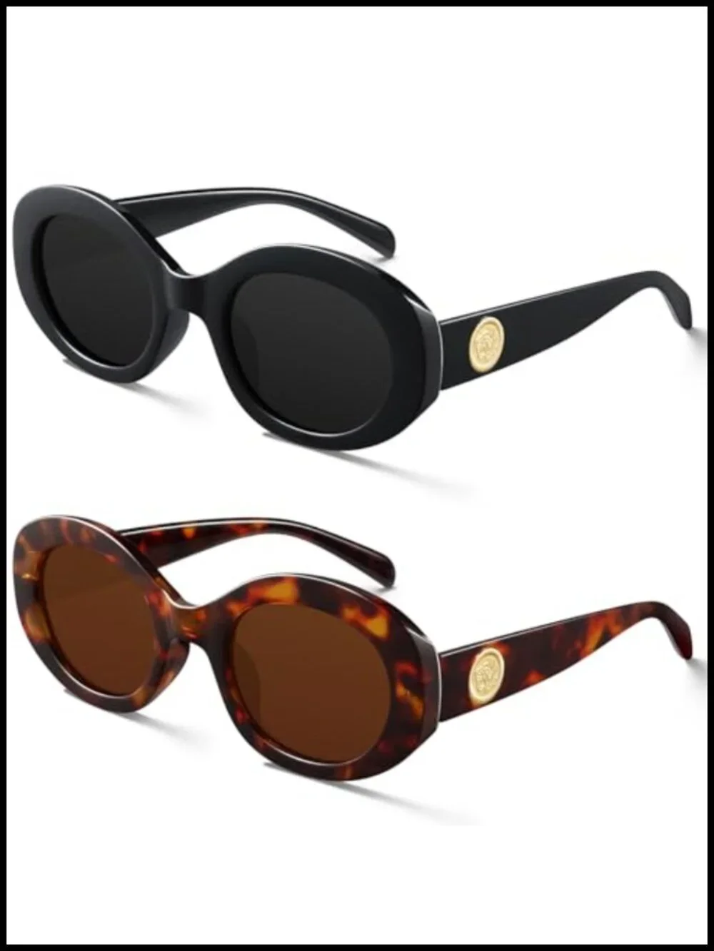 Retro Oval Sunglasses Chunky Thick Frame UV400 Protection Y2k Trendy Shades
